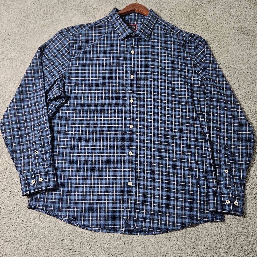 UnTuckit Melville Plaid Flannel Long Sleeve Button Front Shirt Men's 2XL Blue